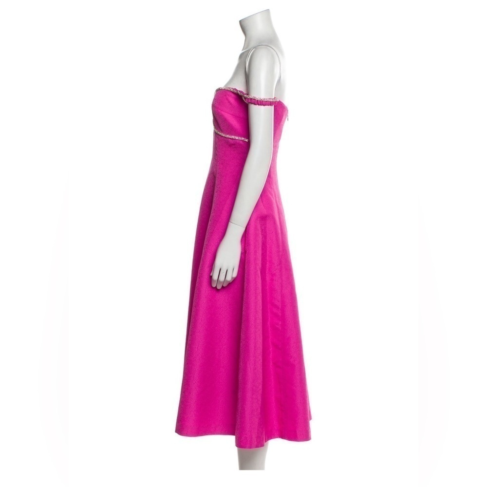 SELF-PORTRAIT Pink Textured Diamonte Prom Off the Shoulder Midi Dress Size 4 NWT - Picture 7 of 9